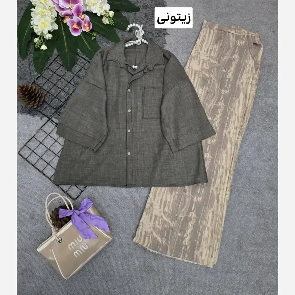 ست سه تیکه کت و سارافن و کمربند جنس کت تافته سارافن ژاکارد سایز فری 38 تا 48