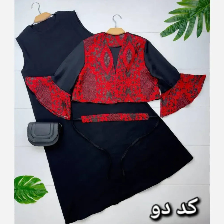 ست سه تیکه کت و سارافن و کمربند جنس کت تافته سارافن ژاکارد سایز فری 38 تا 48