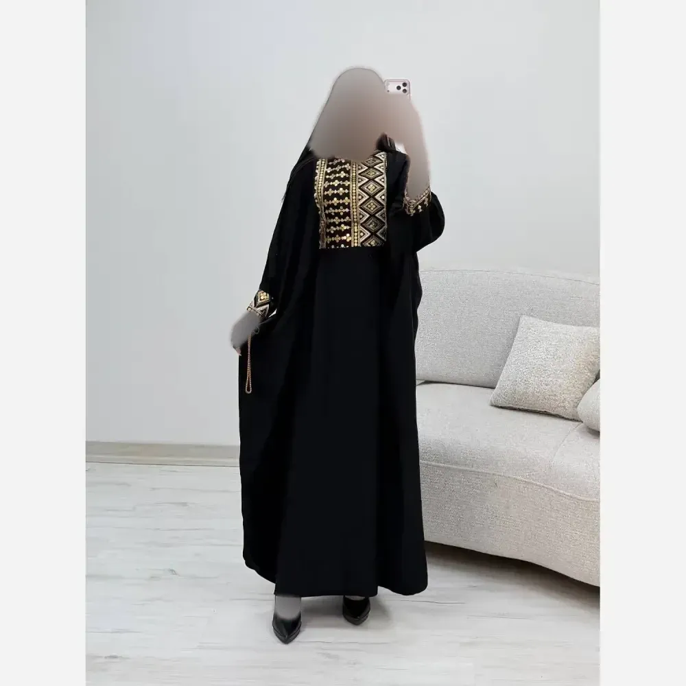 کفتان محرمی مشکی الیزه نگین کوبی شده و خرجکار هندی فری سایز