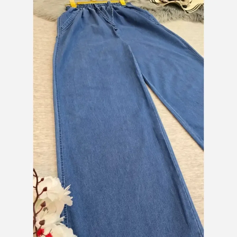 شلوار بگ جین کاغذی قد 100 زنانه و دخترانه رنگ مشکی سرمه ای آبی یخی سایز 40 تا 52