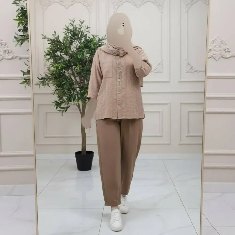 شومیز مانتویی کوک دوزی بهاره فری سایز نسکافه ای سبز کرم مشکی