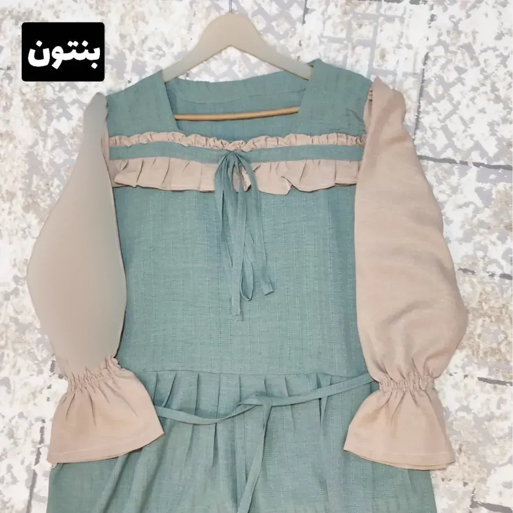 پیراهن شانتون زنانه مدل ارغوان فری سایز تا 46 کمربنددار