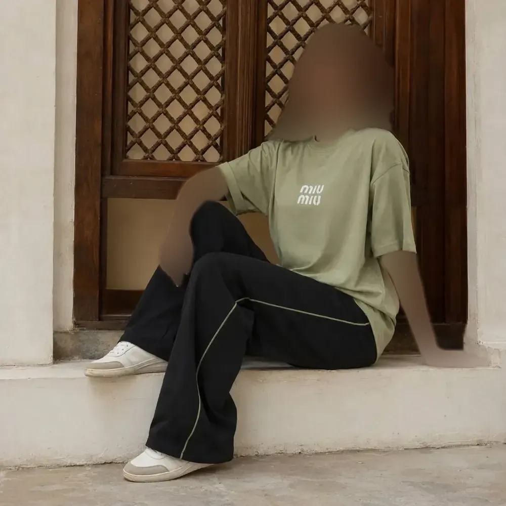 ست اسپرت تیشرت پنبه و شلوار گلکسی بگ فری سایز 38 تا 50 نسکافهای کرم