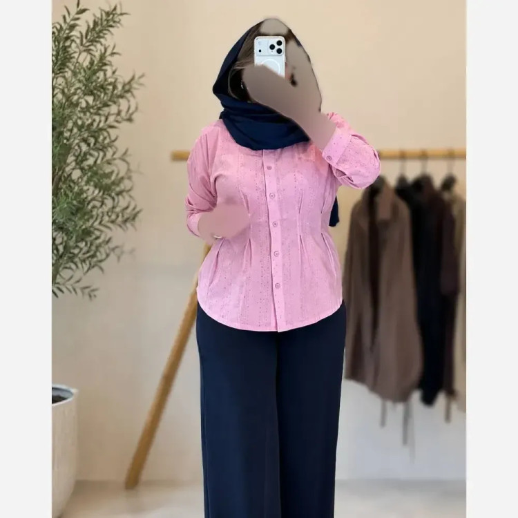 شومیز پیلی دار لاریس فول نگینی سایز 38 تا 46