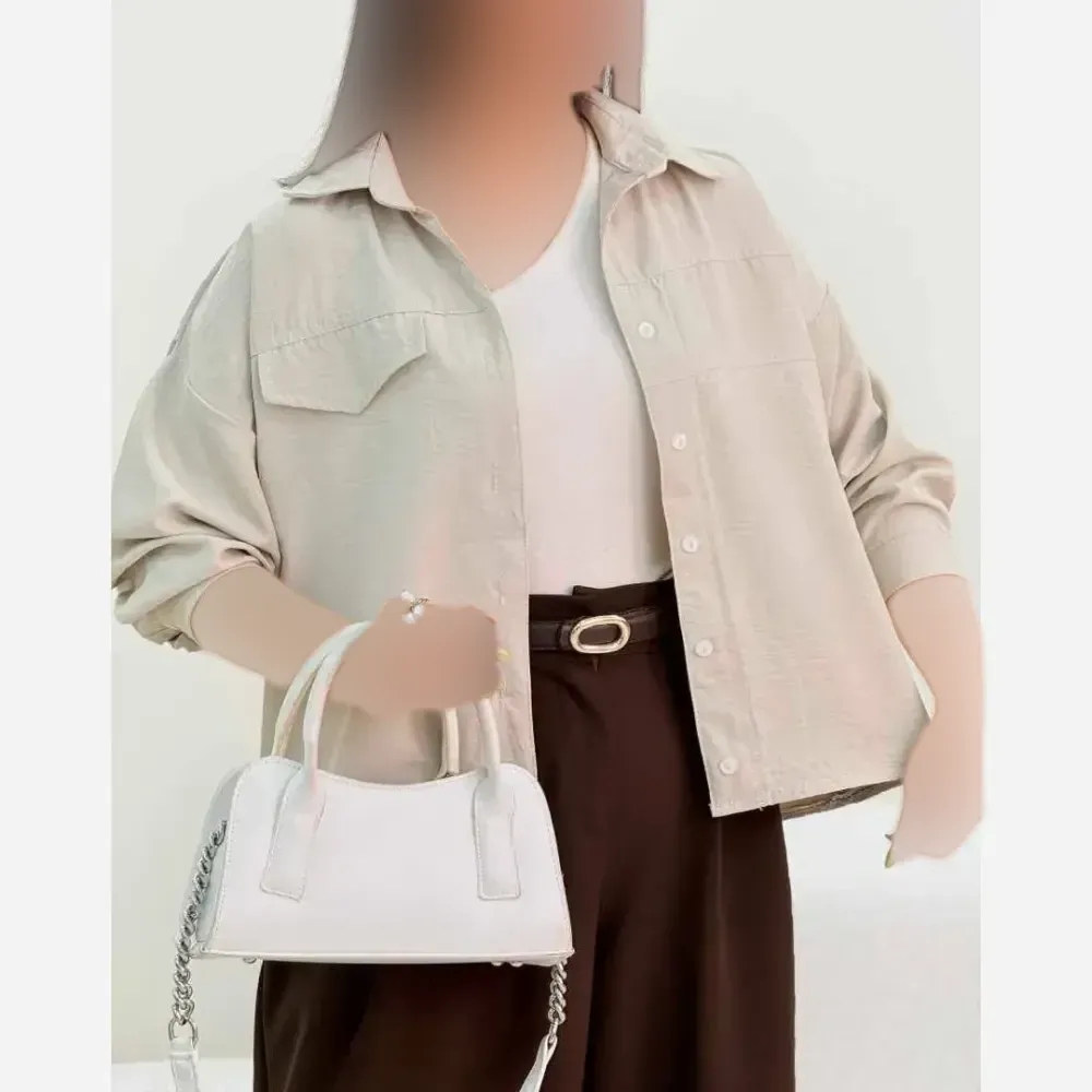 شومیز زنانه مدل نما جیب نیکا جنس پری سیلک فری سایز