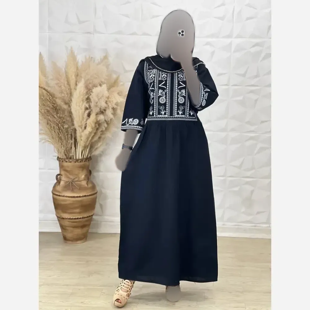 ساحلی لینن نچرال طرح نغمه فری سایز کمربنددار رنگ مشکی کرم سبز
