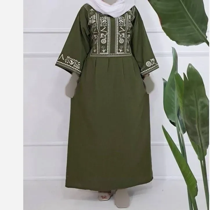 ساحلی لینن نچرال طرح نغمه فری سایز کمربنددار رنگ مشکی کرم سبز