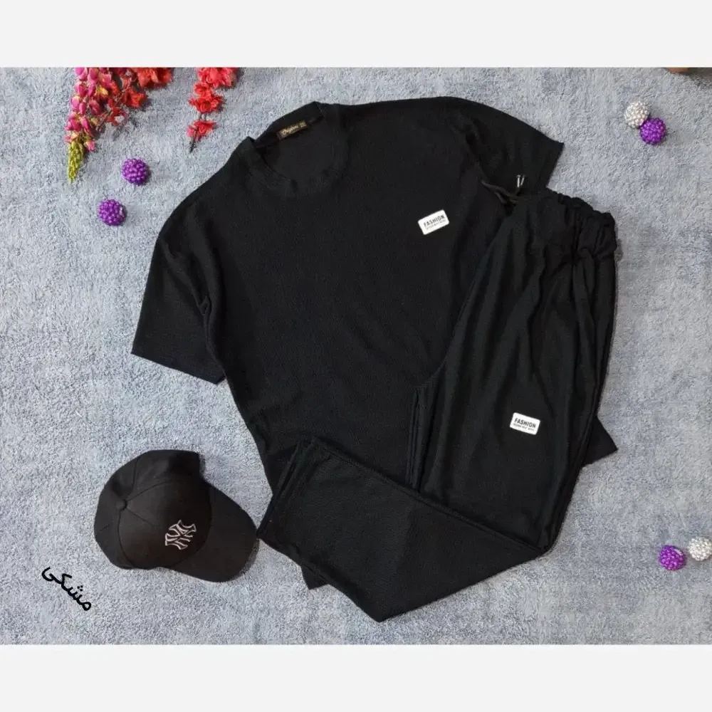 ست تیشرت شلوار بیسکویتی طرح FASHION سایز XL و 2XL