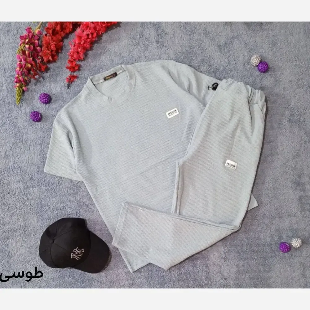 ست تیشرت شلوار بیسکویتی طرح FASHION سایز XL و 2XL