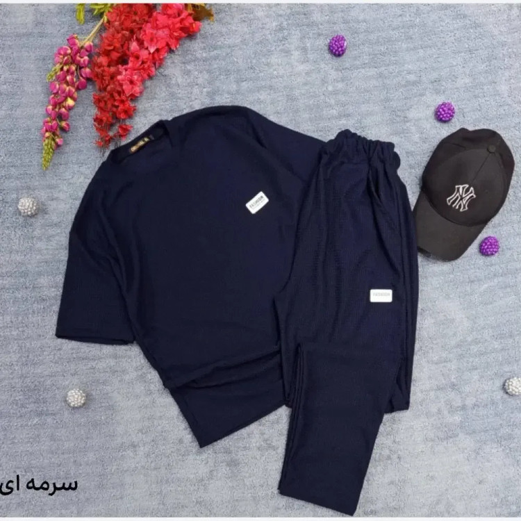 ست تیشرت شلوار بیسکویتی طرح FASHION سایز XL و 2XL