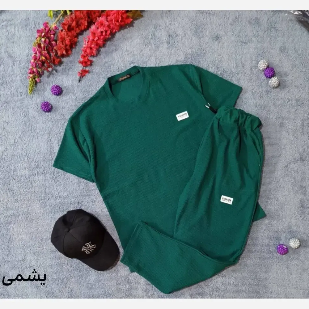 ست تیشرت شلوار بیسکویتی طرح FASHION سایز XL و 2XL