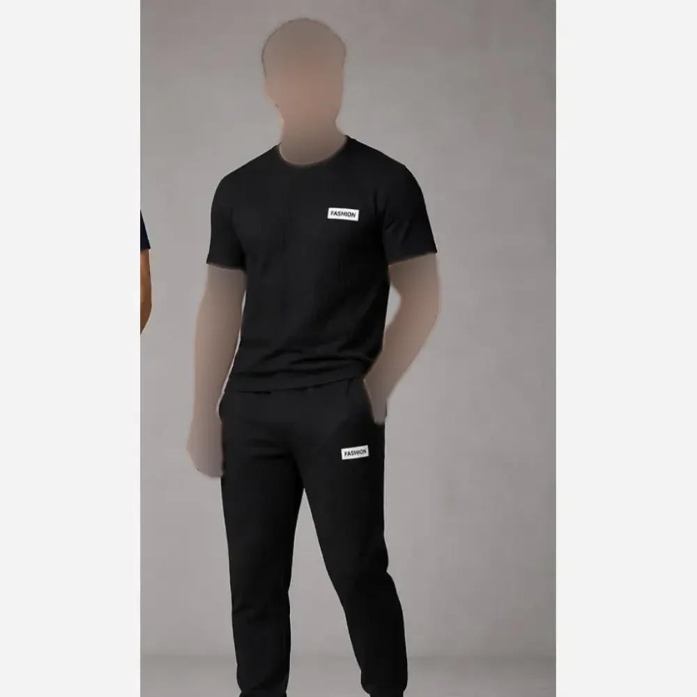 ست تیشرت شلوار بیسکویتی طرح FASHION سایز XL و 2XL
