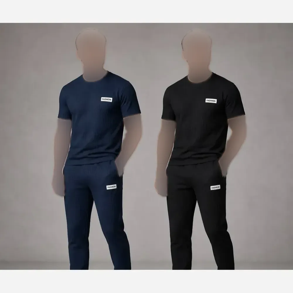ست تیشرت شلوار بیسکویتی طرح FASHION سایز XL و 2XL