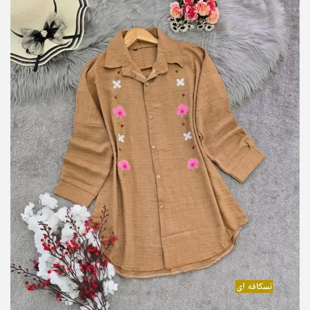 شومیز مانتویی شبدر جنس شانتون گلدوزی شده