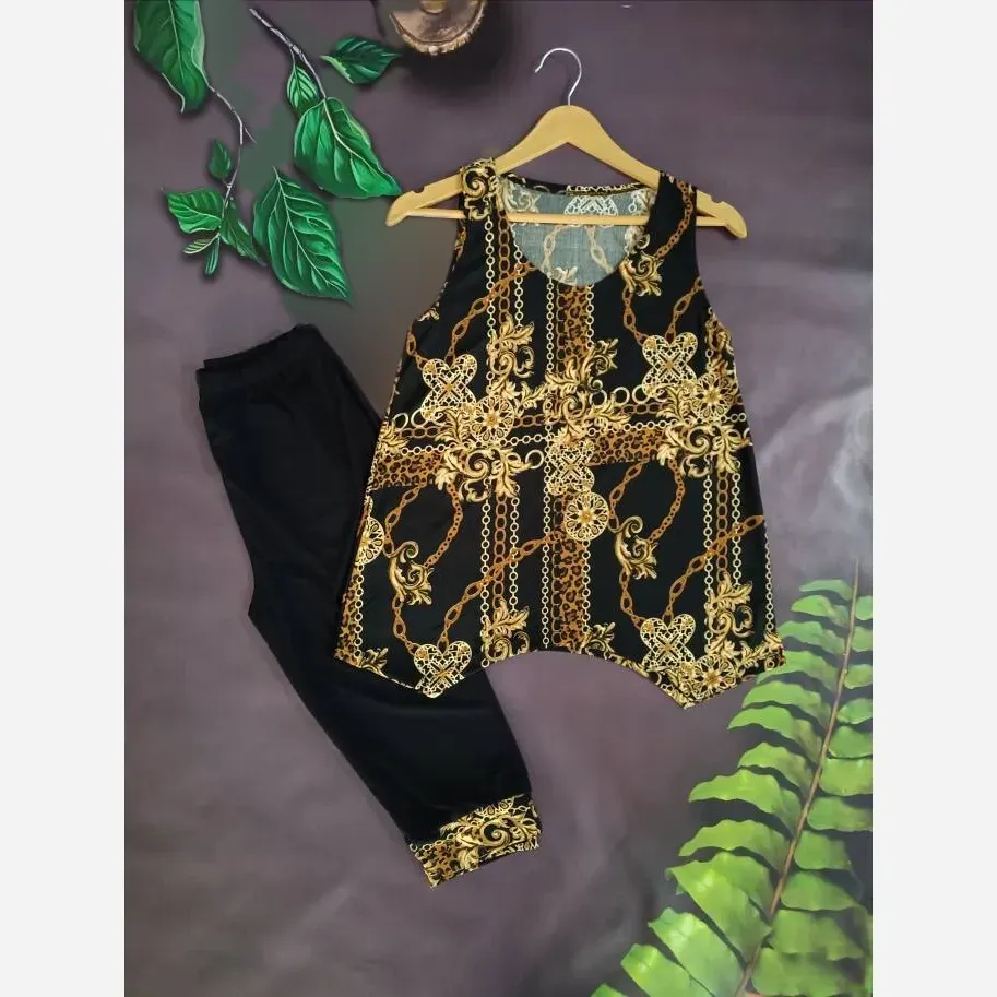 ست تاپ شلوارک زنانه فلامنت درجه یک طرح پلنگی و زنجیری فری سایز