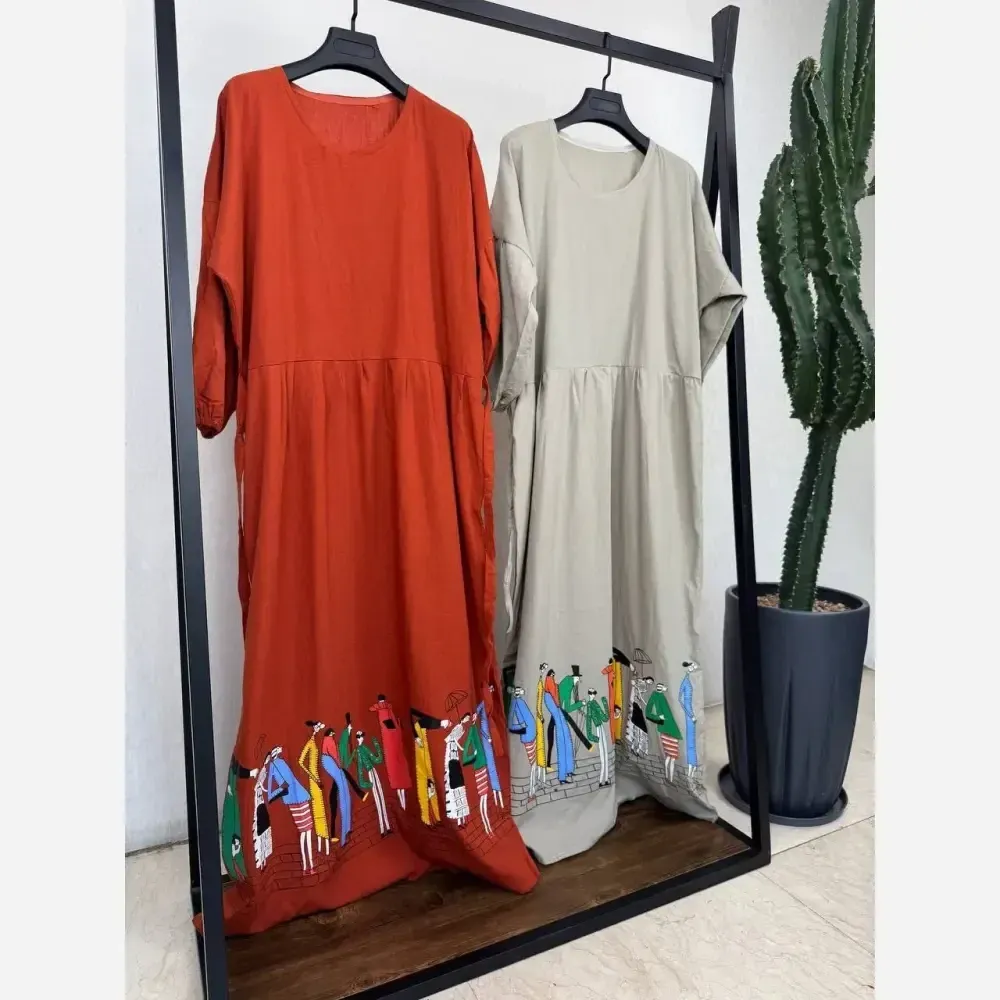 لباس ساحلی زنانه مدل آدمکی جنس لنین سایز فری سبز و خردلی