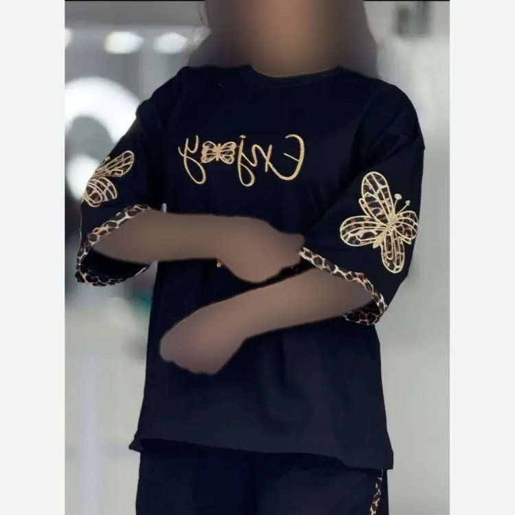 ست تیشرت شلوار enjoy پلنگی جنس پنبه گلکسی فری سایز