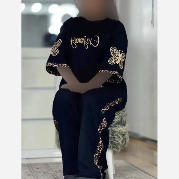 ست تیشرت شلوار enjoy پلنگی جنس پنبه گلکسی فری سایز
