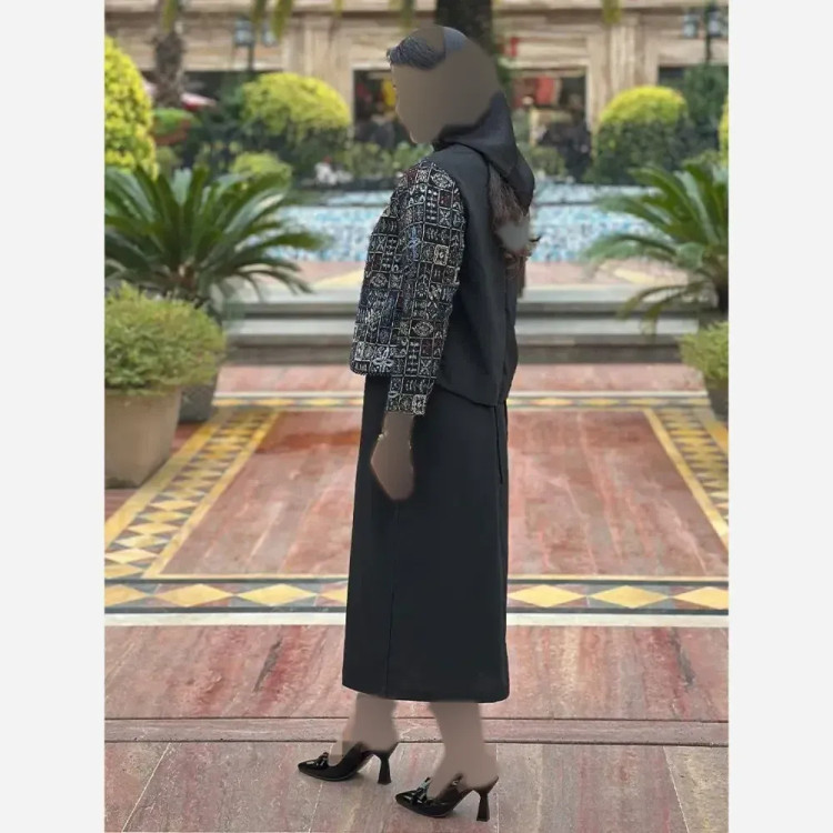 ست سه تیکه کت و سارافن زنانه شهلا جنس تافته سوزن دوزی و کتان پلاس