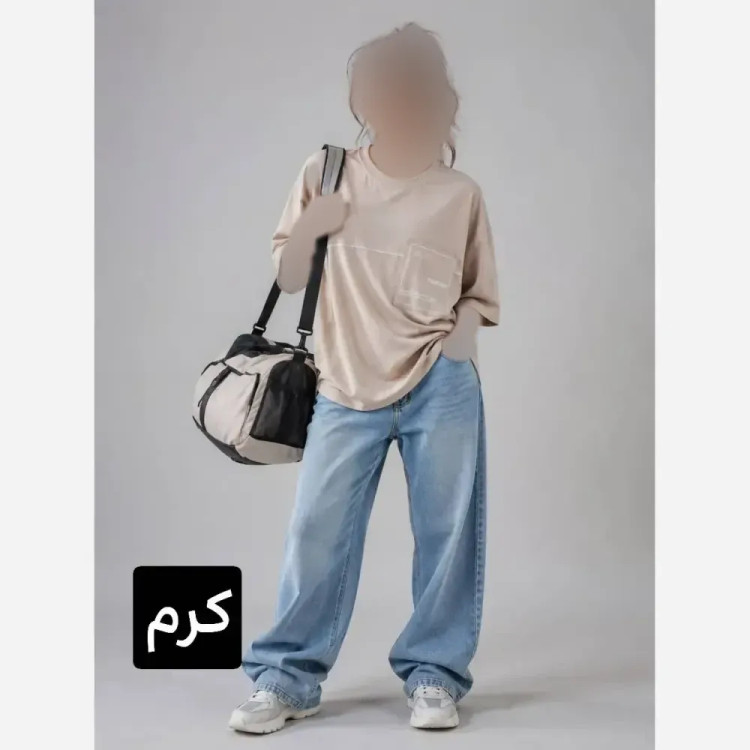 تیشرت لانگ زنانه پنبه درجه یک مدل پارمیدا رنگ قهوه ای و کرمی سایز فری سایز