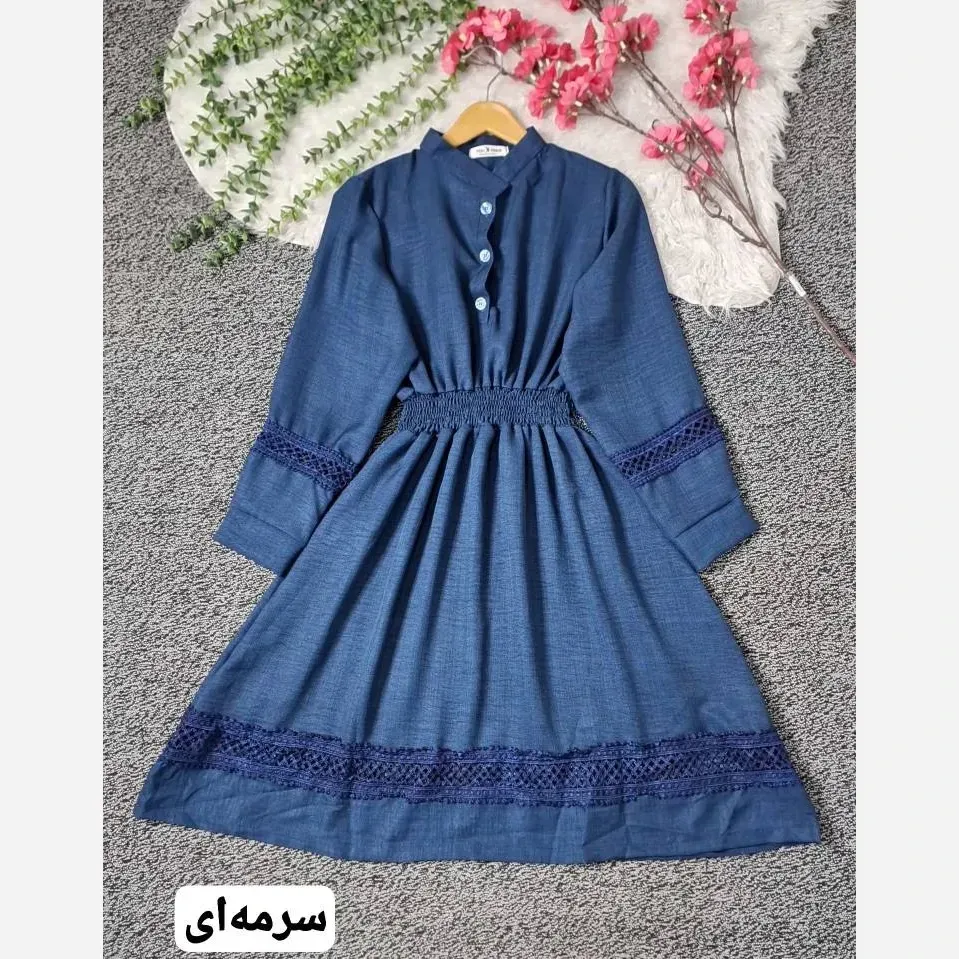 مانتو عروسکی مهربانو جنس شانتون درجه یک رنگ سرمهای و زرشکی فری سایز