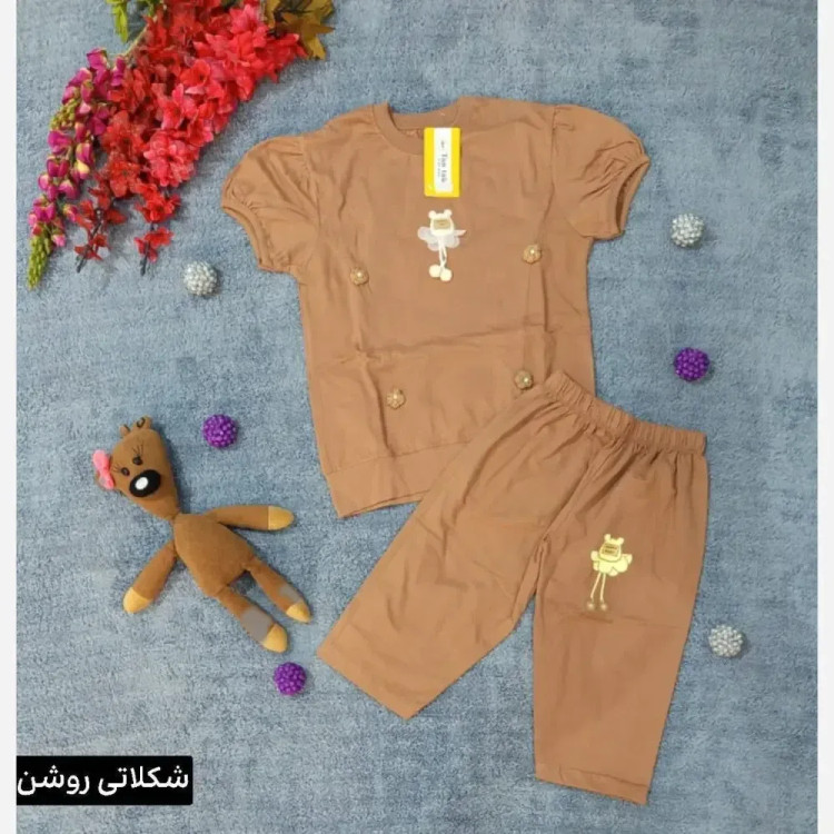 ست تیشرت شلوارک بچگانه نخ پنبه طرح عروسکی نازنین