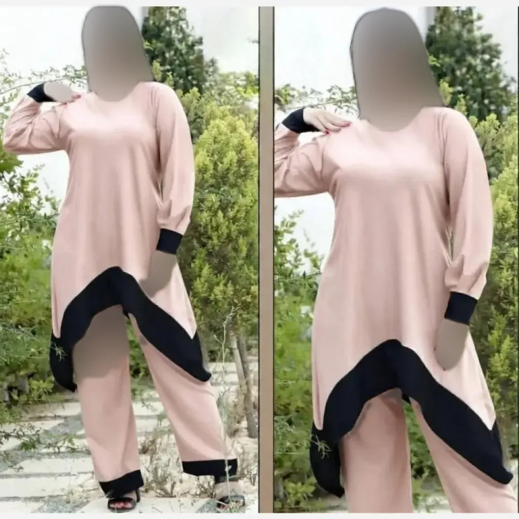 تونیک بلند پایین هشتی جنس کرپ رنگ کالباسی فری سایز