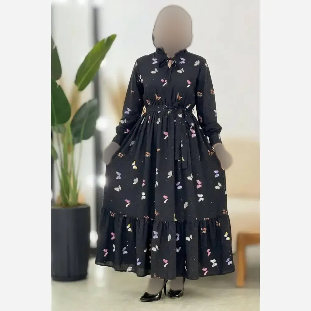 پیراهن زنانه مدل نازی جنس بوگاتی رنگ مشکی سایز فری 38 تا 46