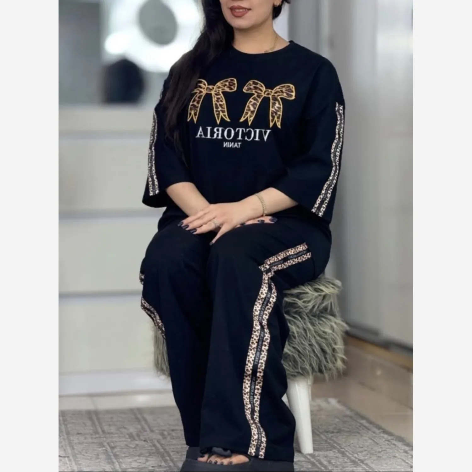 ست تیشرت و شلوار زنانه مدل VICTORIC جنس پنبه گلکسی فری سایز