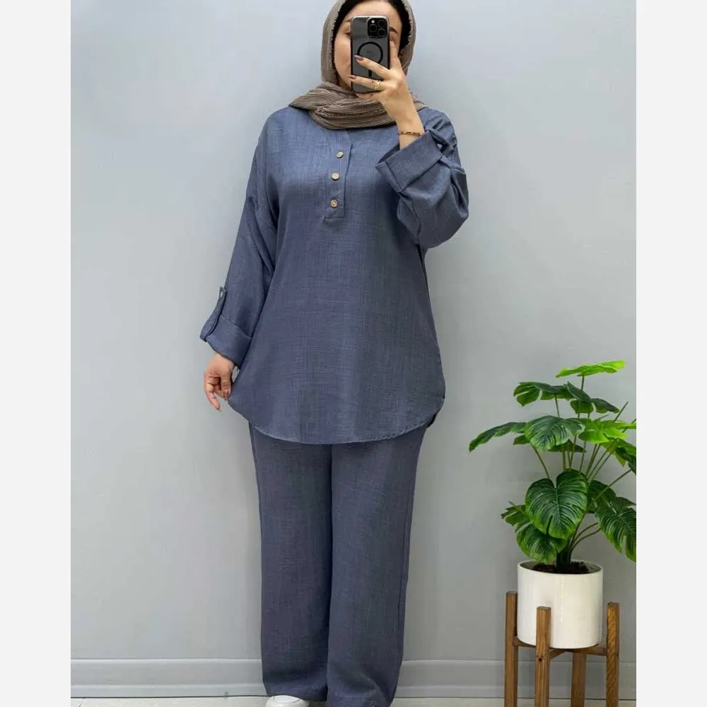 ست تونیک و شلوار زنانه مدل سلیمه جنس شانتون صوفیا سایز فری سایز