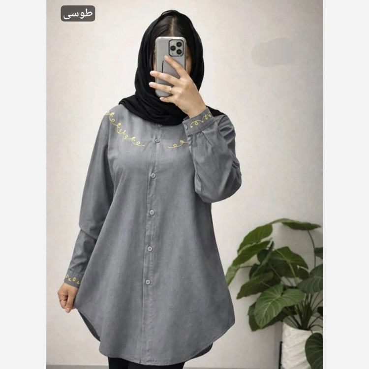 شومیز مانتویی گلدوزی شده زنانه جنس الیاف درجه یک فری سایز