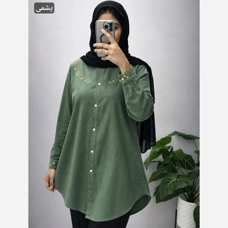 شومیز مانتویی گلدوزی شده زنانه جنس الیاف درجه یک فری سایز