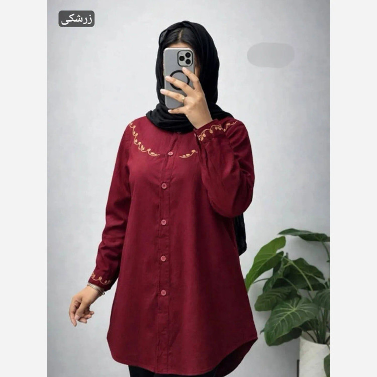 شومیز مانتویی گلدوزی شده زنانه جنس الیاف درجه یک فری سایز
