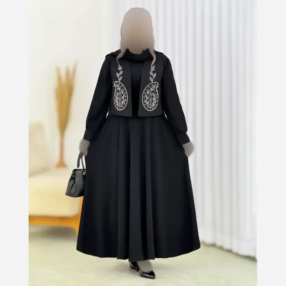 ست پیراهن پرچین و جلیقه مازراتی زنانه سایز فری 38 تا 46