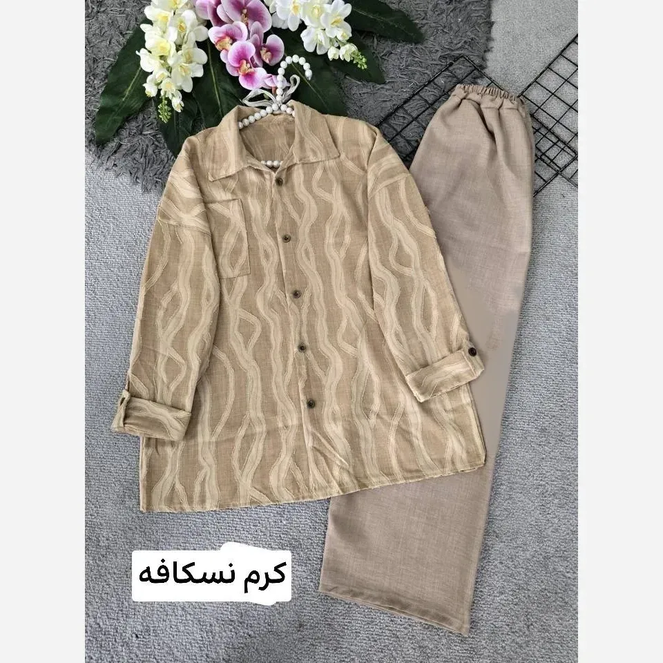 ست شومیز و شلوار زنانه جنس شانتون و ژاکارد کسمه فری سایز 38 تا 46