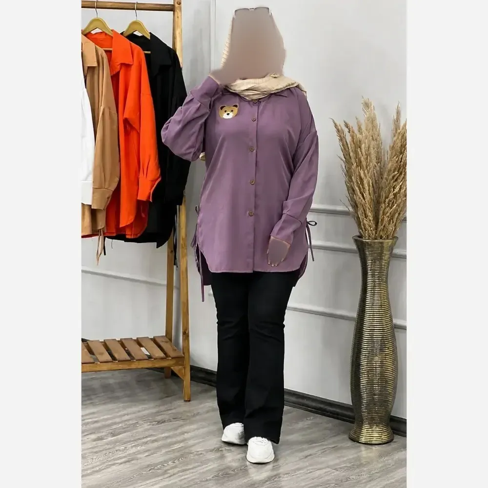 شومیز دخترانه و زنانه طرح استیکر خرس جنس داکرون فری سایز