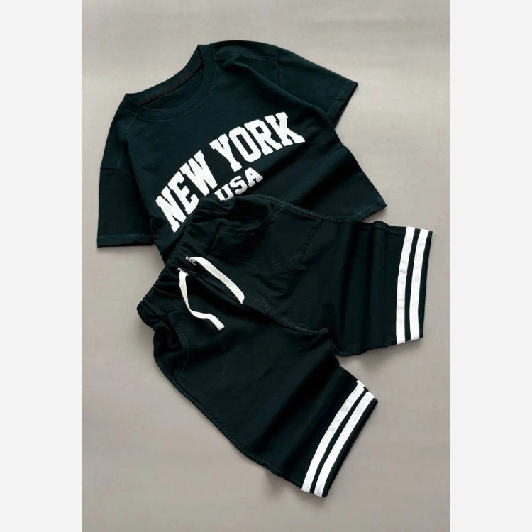 ست تیشرت و شلوارک پسرانه طرح NEWYORK جنس پنبه لاکرادار درجه یک