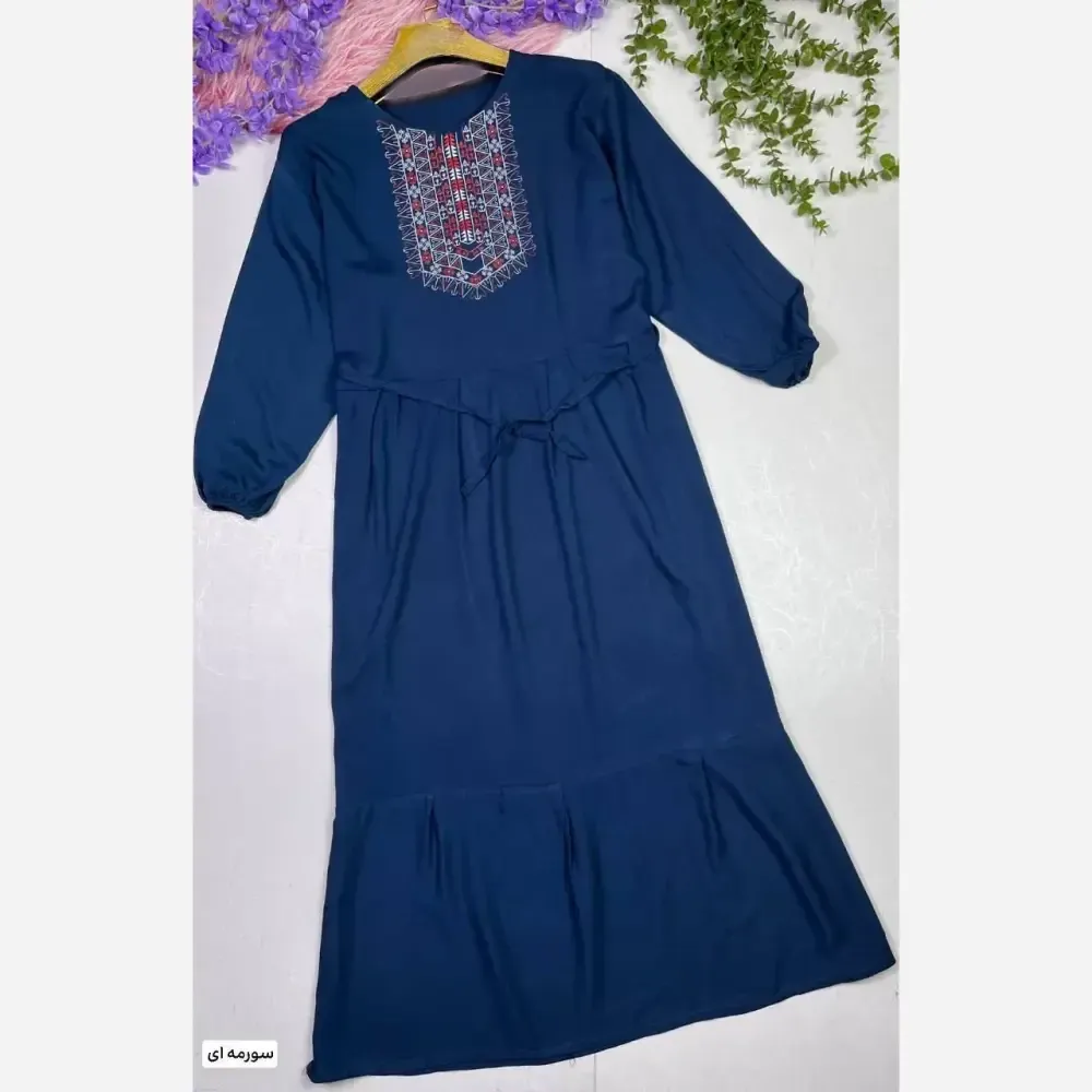 پیراهن ساحلی زنانه نخی گلدوخت سایز 40 تا 50
