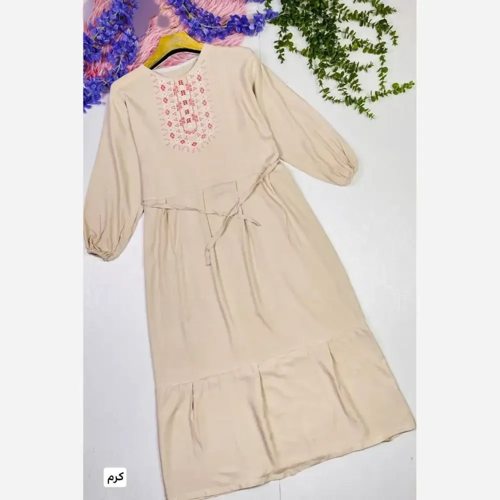 پیراهن ساحلی زنانه نخی گلدوخت سایز 40 تا 50