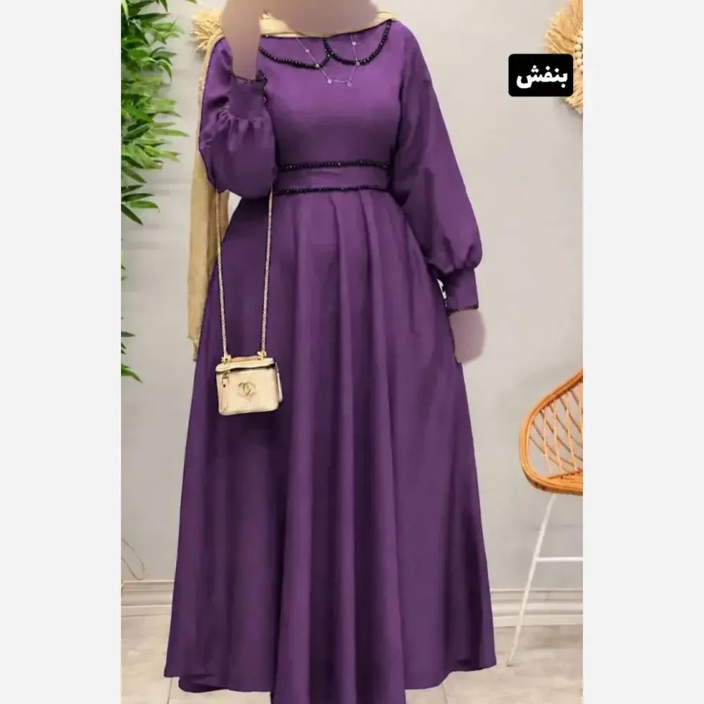پیراهن بلند زنانه مجلسی پارچه الیزه مروارید دوزی شده فری سایز تا 48