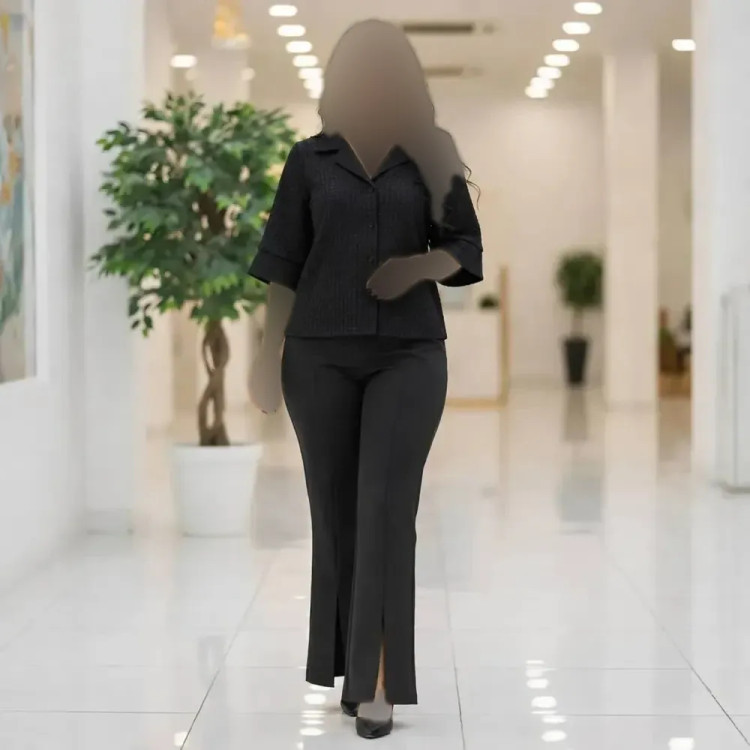 شومیز زنانه محرمی جنس حصیری شیشهای آستین سه ربع فری سایز مشکی