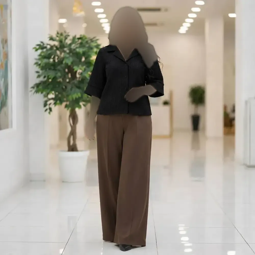 شومیز زنانه محرمی جنس حصیری شیشهای آستین سه ربع فری سایز مشکی