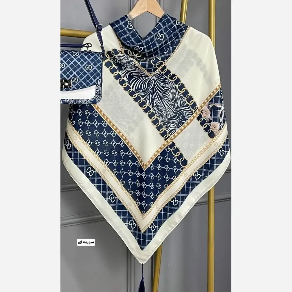 روسری نخی قواره 130 طرح گوچی پاپیون منگوله دار
