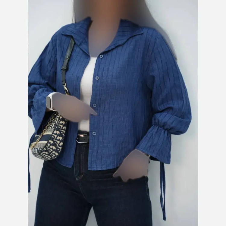 شومیز عروسکی زنانه جنس صوفیا شانتون راه راه فری سایز مناسب 38 تا 46