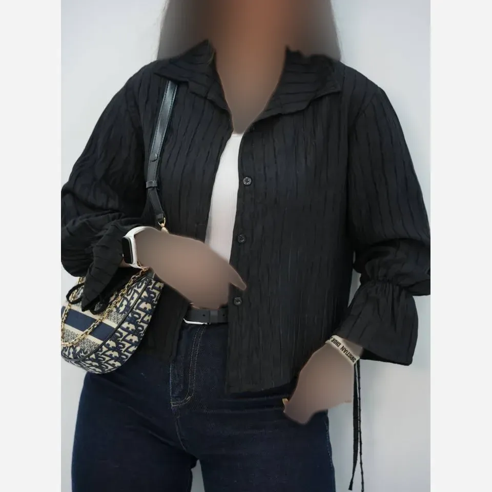 شومیز عروسکی زنانه جنس صوفیا شانتون راه راه فری سایز مناسب 38 تا 46
