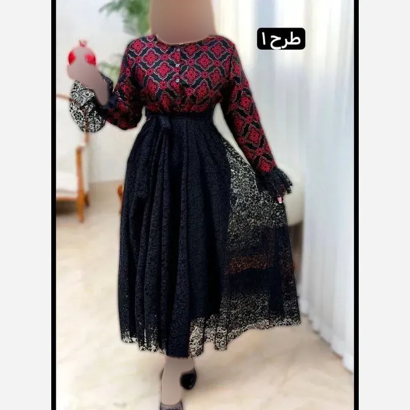 پیراهن مجلسی زنانه مدل فاخر بالاتنه تافته و دامن دانتل سایز فری 38 تا 46