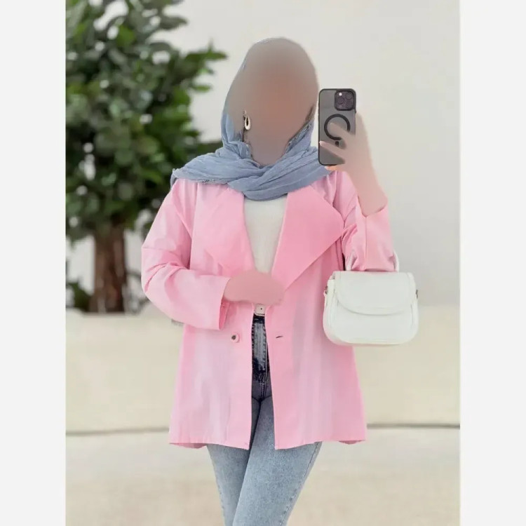 کت زنانه یقه انگلیسی لینن فری سایز مناسب تا سایز 48