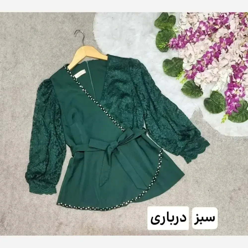 شومیز مجلسی زنانه مدل گلوریا جنس مازراتی و گیپور مزون دوز