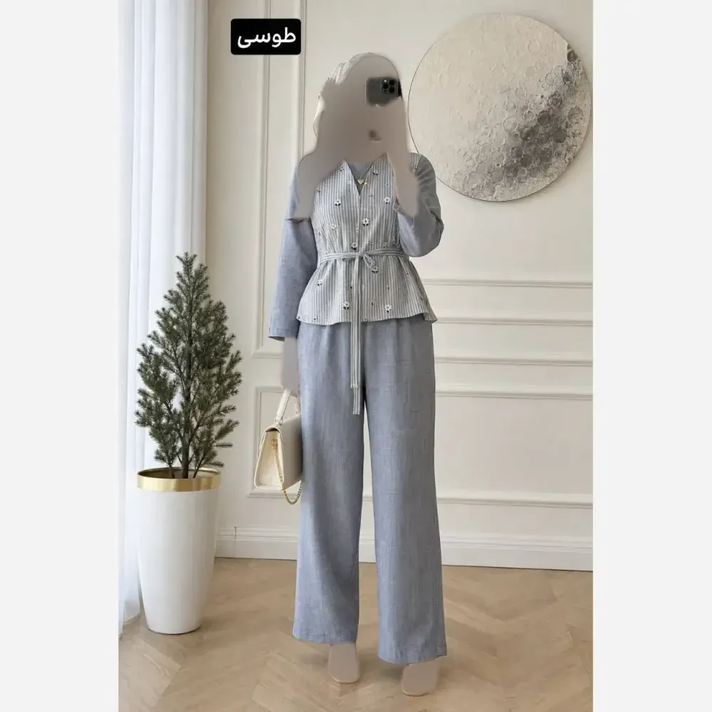 ست سه تیکه زنانه مدل مهرانه شامل وست، شومیز و شلوار فری سایز
