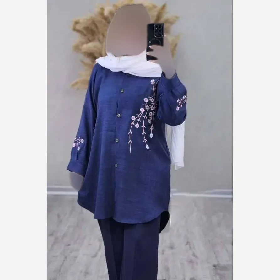 شومیز مانتویی گلدوزی شده زنانه مدل آرتینا جنس شانتون